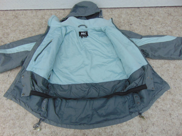 Winter Coat Ladies Size Small Helly Hansen Snowboarding With Snow Belt Made For The Snow And Cold Grey And Aqua Blue As New