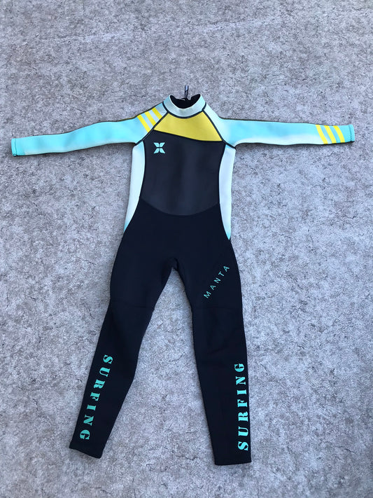 Wetsuit Child Size 10-12 Manta Full Dive and Sail Black Teal Yellow 2-3 mm Minor Wear Around Neck
