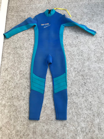 Wetsuit Ladies Full Size Medium 4-3 mm Neoprene Teal and Blue Surf Minor Fading