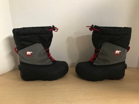 Winter Boots Child Size 12 Sorel Black Grey Red With Liner