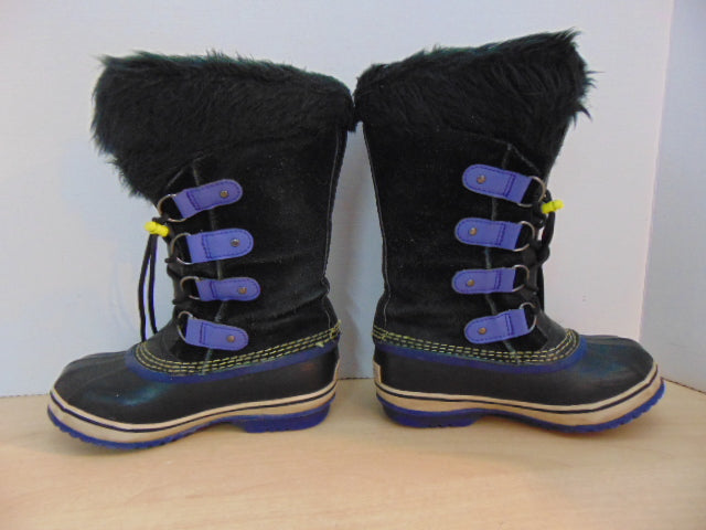 Winter Boots Child Size 1 Sorel Black Purple Faux Fur