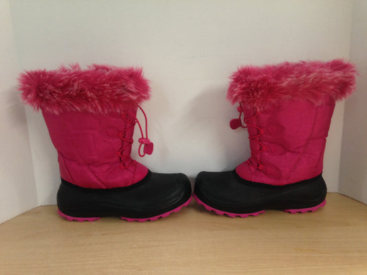 Winter Boots Child Size 3 Pink Black Faux Fur Excellent