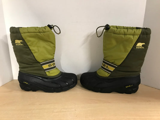 Winter Boots Child Size 4 Sorel With Liner Black Olive Lime Excellent