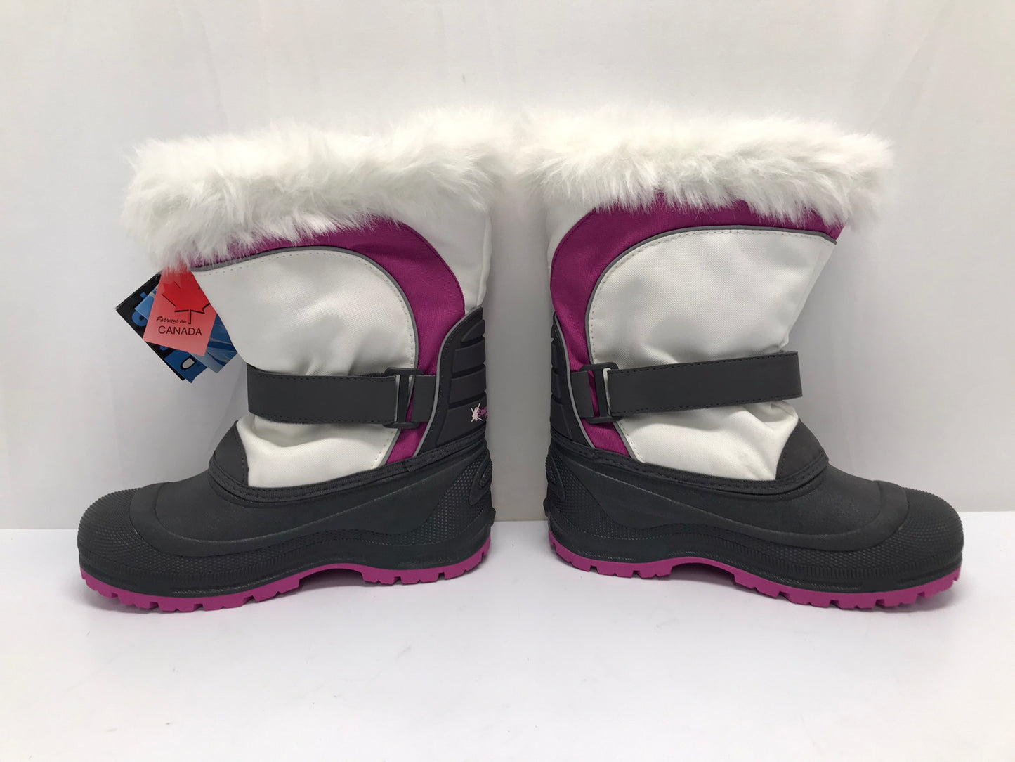Winter Boots Child Size 5 Youth Canadian -58 Degree With Liner Grey Pink White Faux Fur New With Tags