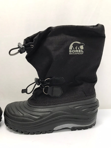 Winter Boots Child Size 5 Youth Sorel Black With Liner Excellent As New
