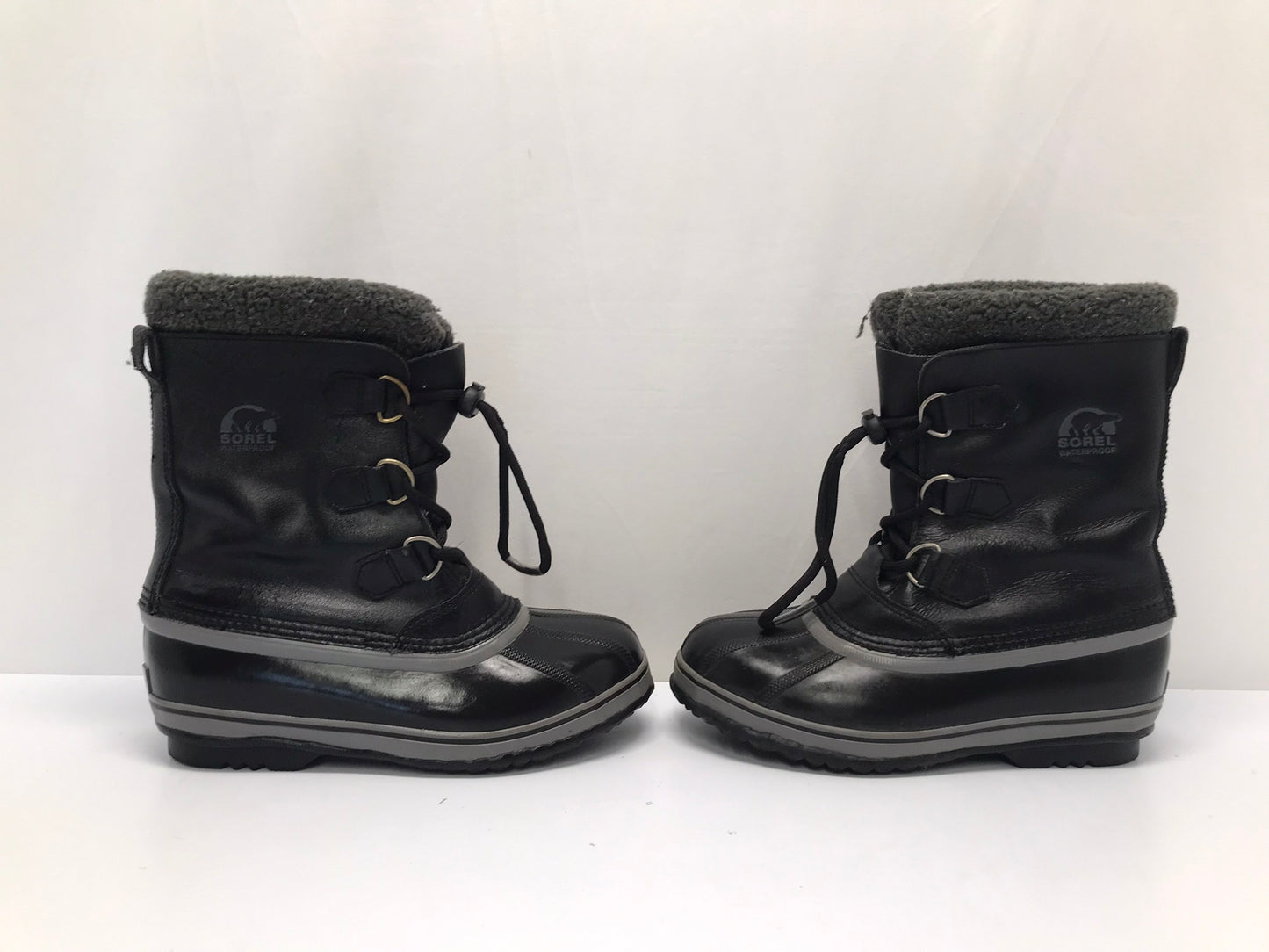 Winter Boots Child Size 6 Youth Sorel Black Leather With Liners