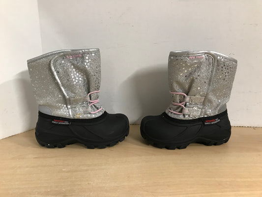 Winter Boots Child Size 9 Toddler Ice Fields Waterproof Silver Glitter Excellent As New