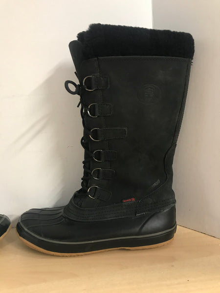 Winter Boots Ladies Size 11 Kamik Snow Vixen Black Leather With Liner Excellent
