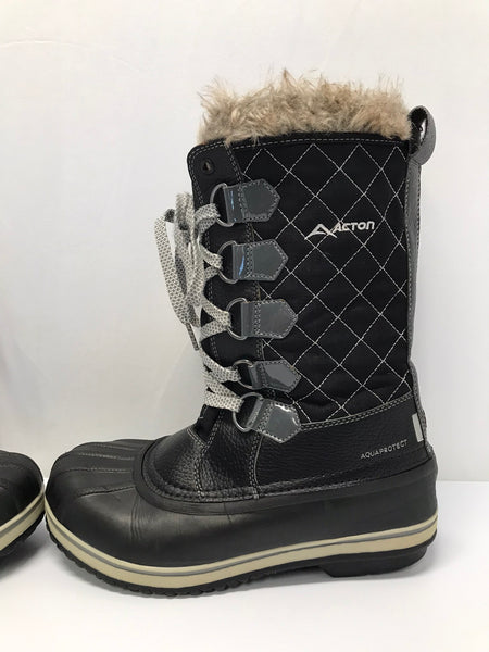 Winter Boots Ladies Size 6 Action Up To -50 Degree Excellent Black Grey Faux Fur