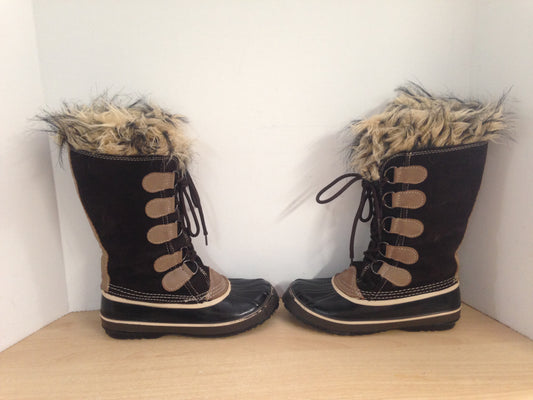 Winter Boots Ladies Size 6 Brown With Faux Fur Excellent