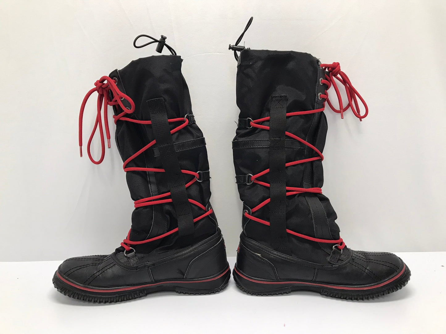 Winter Boots Ladies Size 8.5 Pajar Made In Canada Leather Black Red Excellent