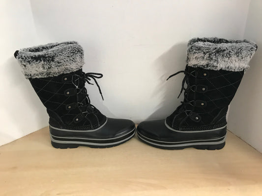 Winter Boots Ladies Size 8 Eastman Black With Grey Faux Fur As New JP 5596
