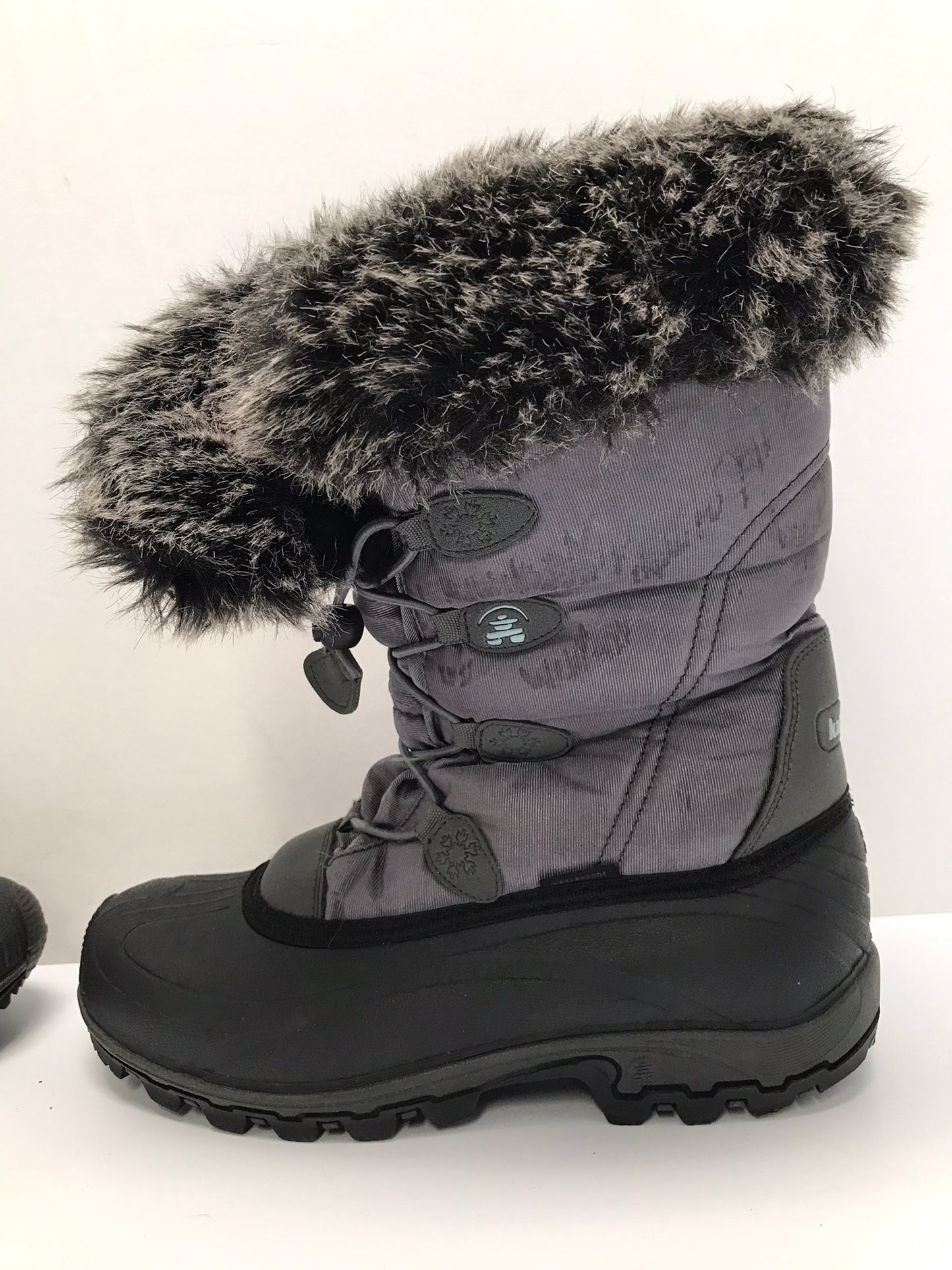 Winter Boots Ladies Size 8 Kamik Grey With Faux Fur Excellent