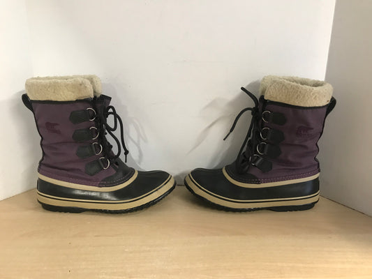 Winter Boots Ladies Size 8 Sorel Purple Black With Liner Excellent