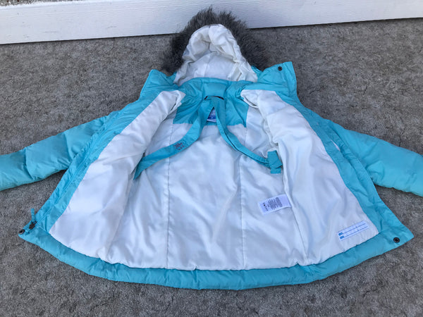 Winter Coat Child Size 10-12 Columbia 10-12 Down + Feathers Faux Fur Blue Excellent
