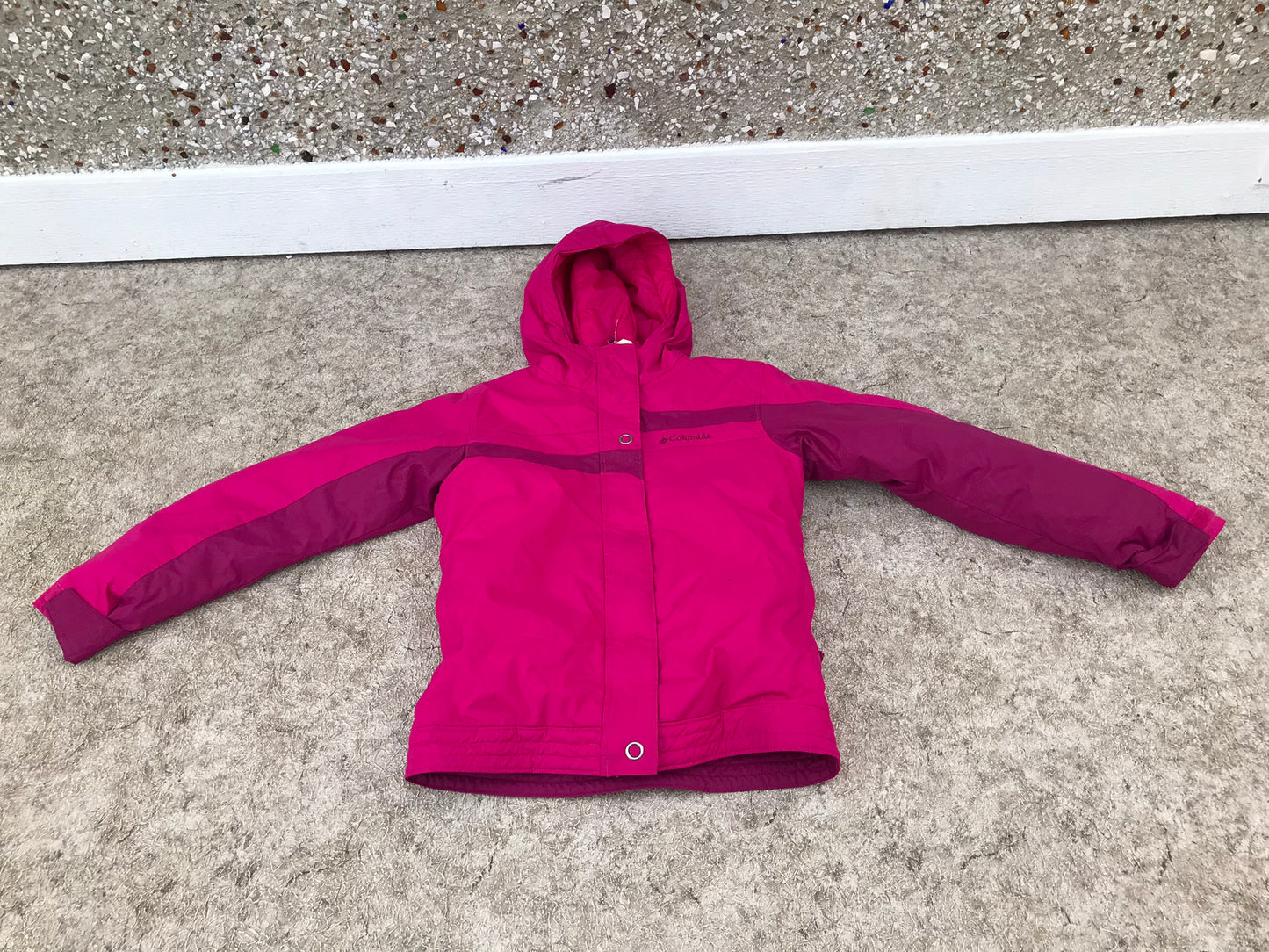 Winter Coat Child Size 10-12 Columbia Fushia With Snow Belt  As New