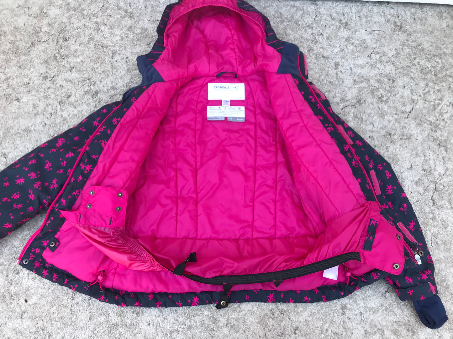 Winter Coat Child Size 10 Oneill Snowboarding Marine Blue Fushia With Snow Belt Excellent