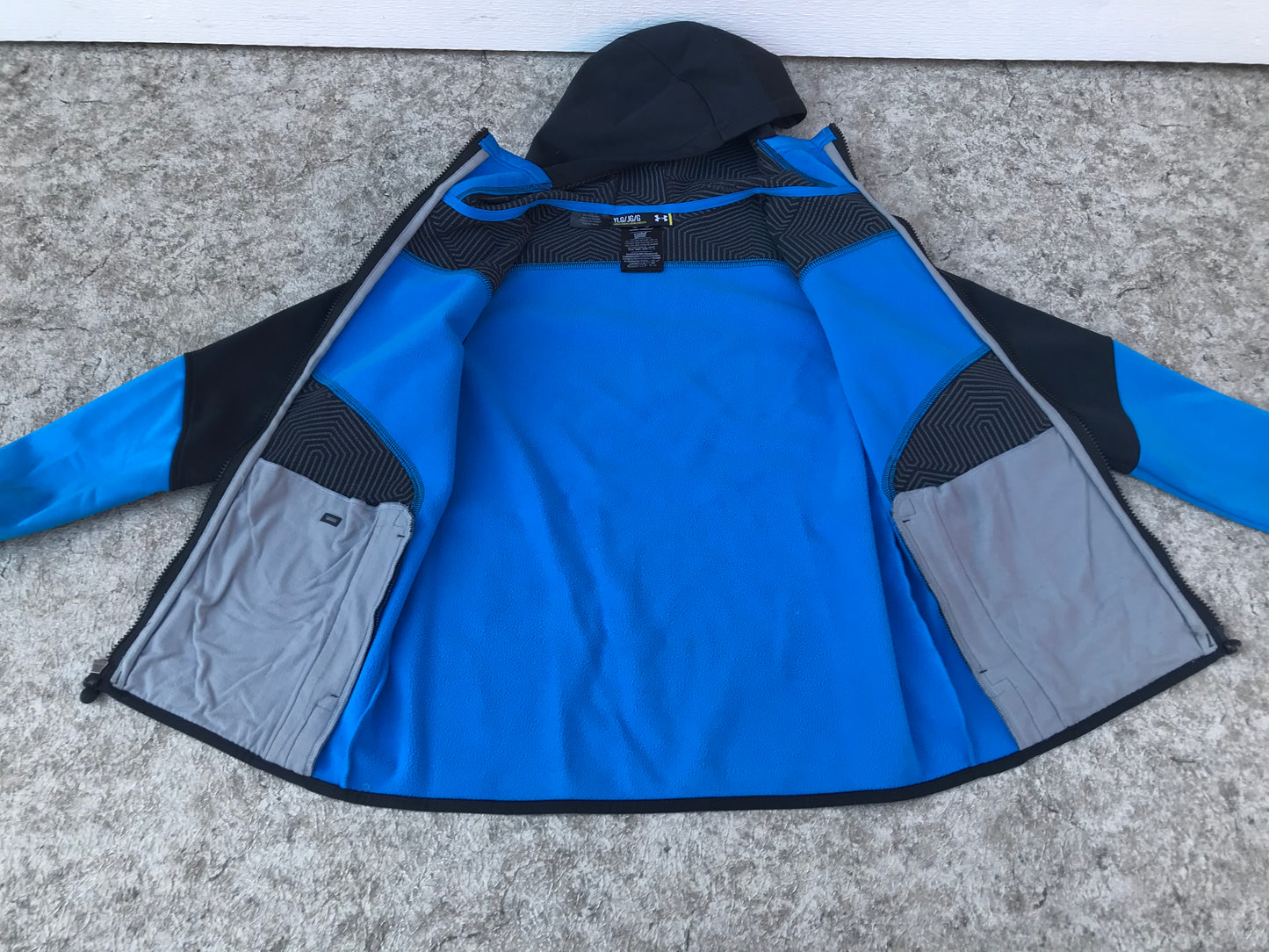 Hoodie Zip Up Child Size 10-12 Light Weight Fleece Lined Under Armour Blue Black PT 3440