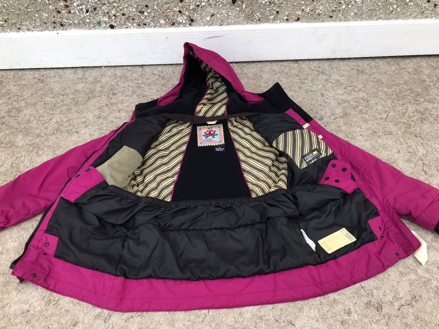 Winter Coat Child Size 12 Orage Raspberry Black And Snow Belt