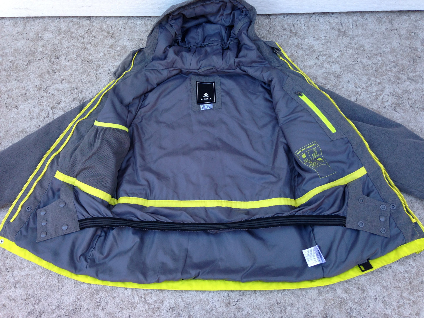 Winter Coat Child Size 14-16 Firefly Grey Lime Snow Belt Snowboarding New Demo Model