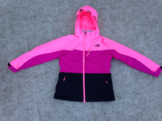 Winter Coat Child Size 14-16 The North Face Youth Fushia Black With Snow Belt As New