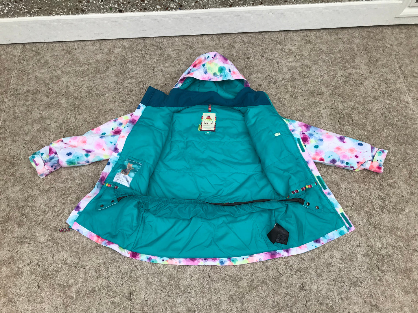 Winter Coat Child Size 14-16 X Large Burton With Snow Belt Pink Teal Multi Excellent