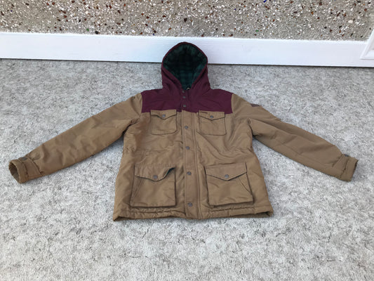 Winter Coat Child Size 16 X Large Parka Outerwear Brown With Green Black Flannel Inside As New PT 3440