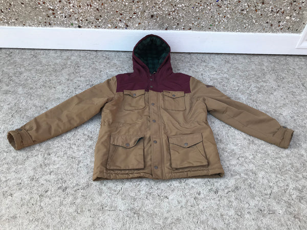 Winter Coat Child Size 16 X Large Parka Outerwear Brown With Green Black Flannel Inside As New PT 3440