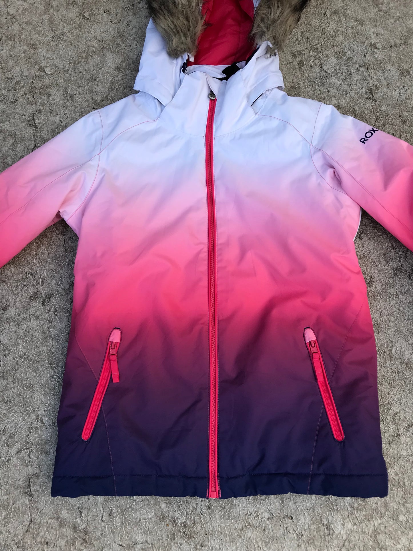 Winter Coat Child Size 16 Youth XX Large Roxy With Snow Belt Purple Fushia With Faux Fur New Demo Model