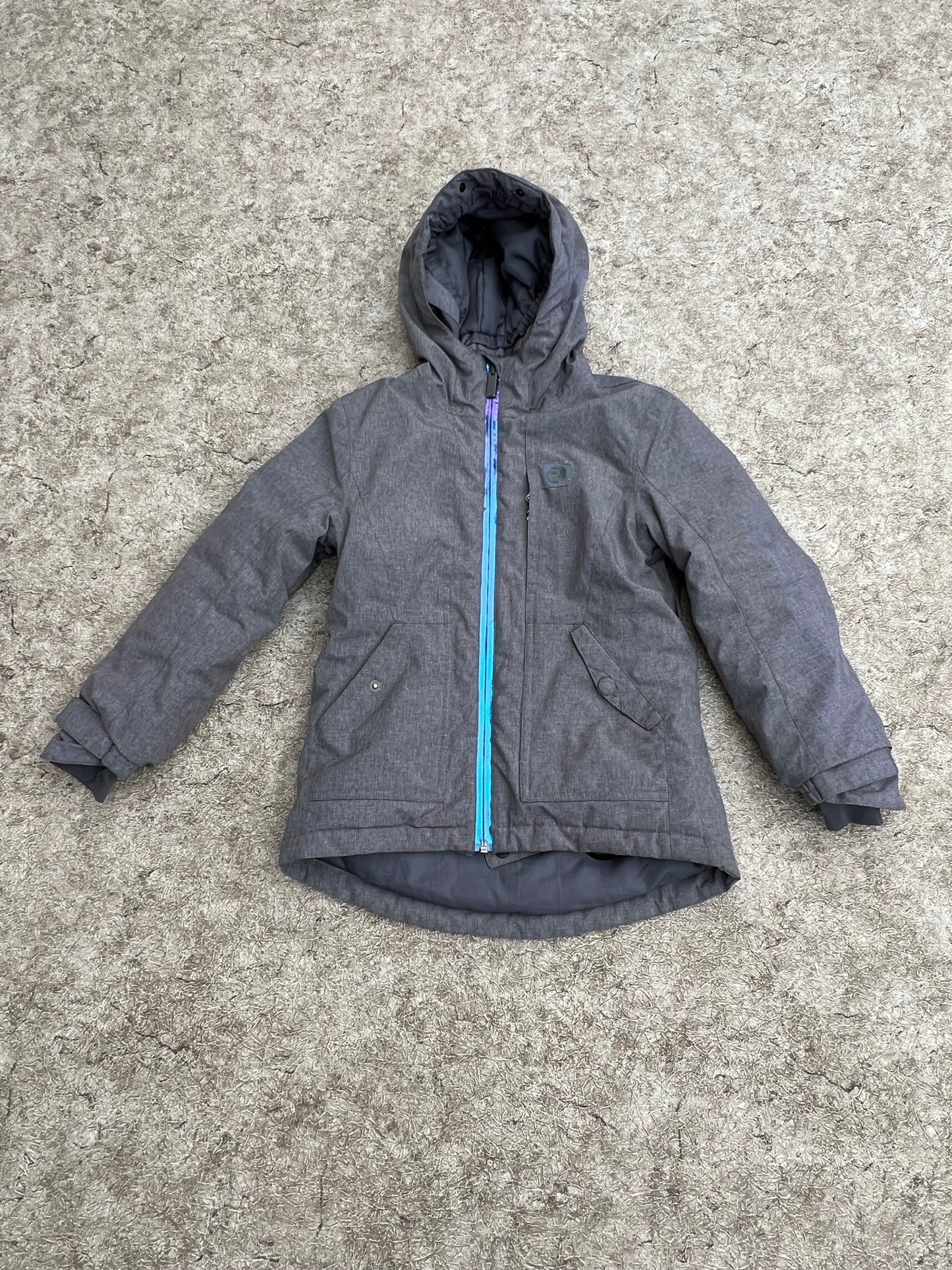 Winter Coat Child Size 7-8 Ripzone With Snow Belt And Extended Cuffs For Hand Grey Pink