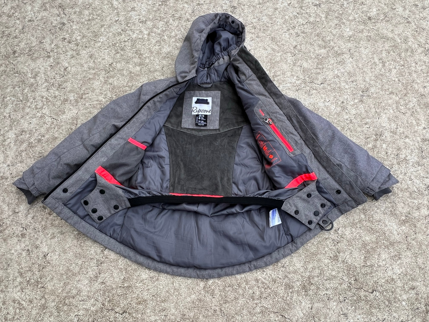 Winter Coat Child Size 7-8 Ripzone With Snow Belt And Extended Cuffs For Hand Grey Pink