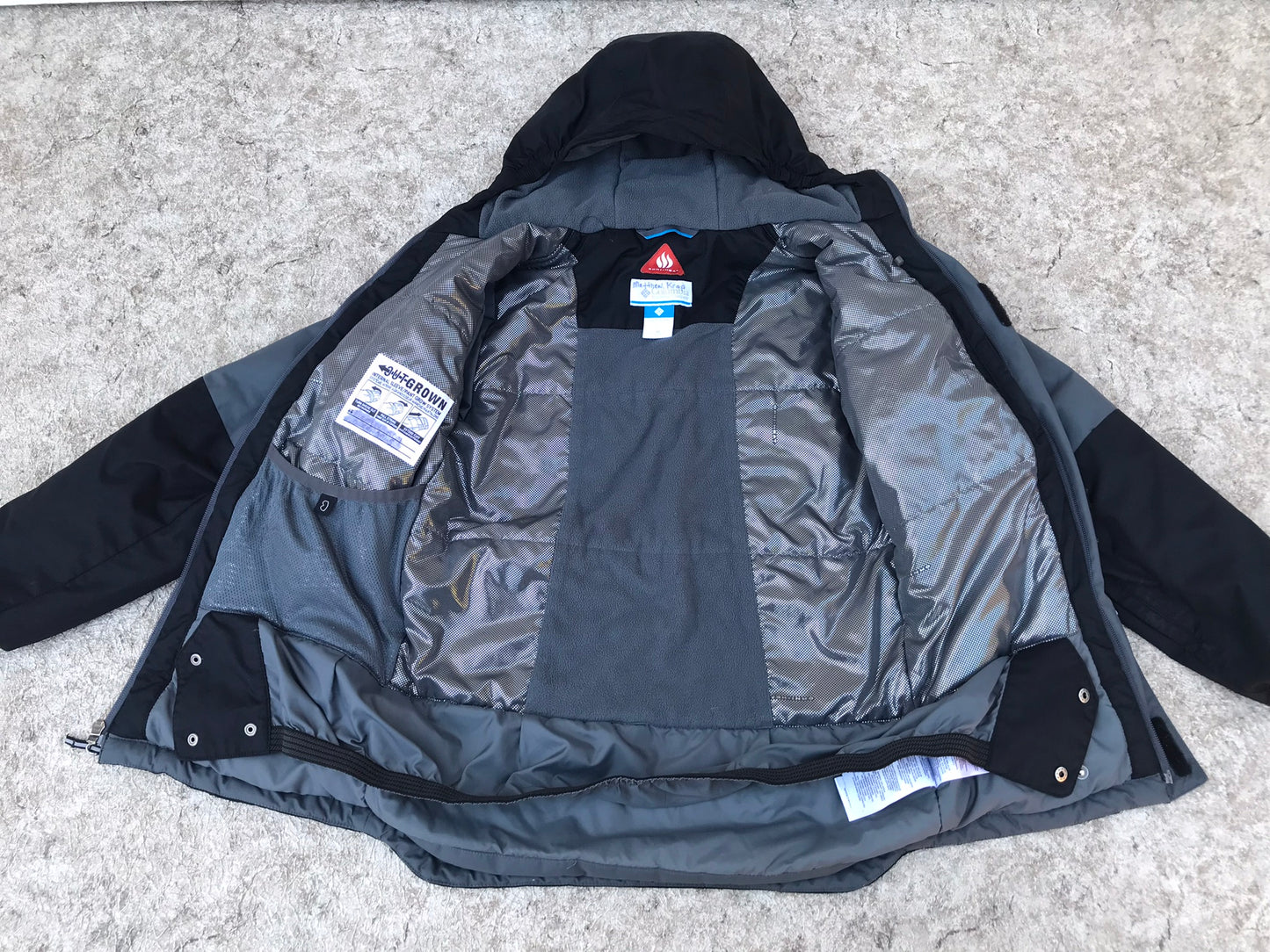 Winter Coat Child Size 8-10 Columbia Omni Heat Black Grey With Snow Belt Excellent