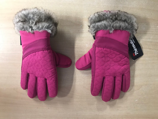 Winter Gloves and Mitts Child Size 10-12 Pink Grey With Faux Fur New With Tags