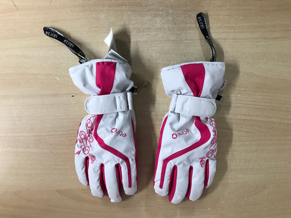 Winter Gloves and Mitts Child Size 12-14 Etirel Aquamax White Pink Black Excellent