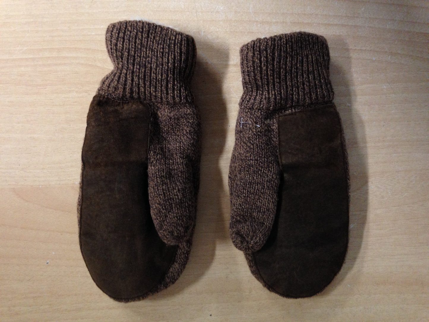 Winter Gloves and Mitts Child Size 8-10 Knit and Suade Brown Excellent