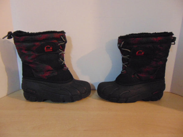 Winter Boots Child Size 2 Sorel Black Red With Liner