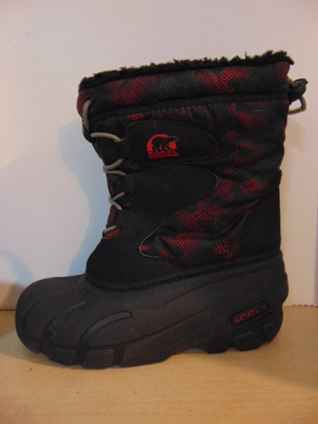Winter Boots Child Size 2 Sorel Black Red With Liner