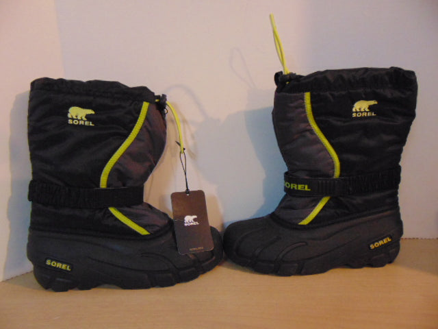 Winter Boots Child Size 6 Sorel Youth New With Tags With Liner Black Lime